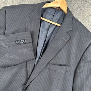 Peter Millar Blazer Mens 46R Black Blue Pinstripe Wool Sport Coat Jacket